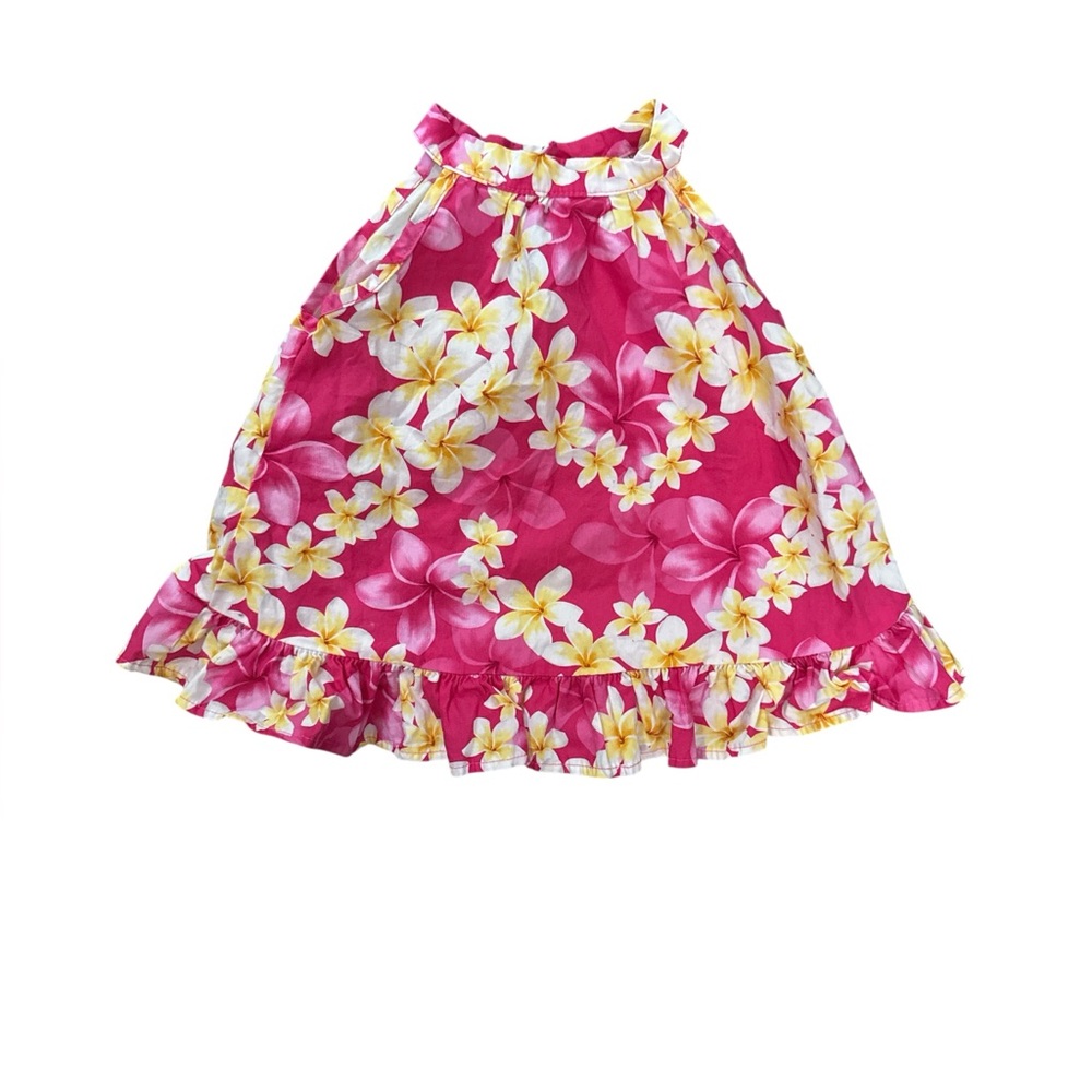 Baby Girls Tropical Hawaiian Hibiscus Summer Sundress in Bright Pink & Yellow